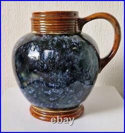 Art Nouveau Doulton 1870's Lambeth Stoneware Blue Bottled Glaze Jug Rare Antique