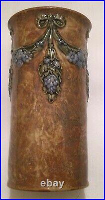 Art Nouveau Royal Doulton Lambeth cylindrical stoneware vase 5 7/8 inches tall