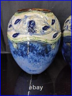 Beautiful Antique Rare Pair of Royal Doulton Art Nouveau Stoneware Vases