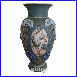 C1882 Large Doulton Lambeth Vase By John Broad Applied Flowers Butterflies Bird