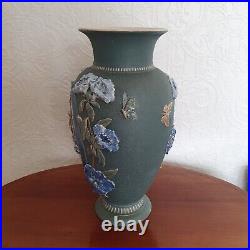 C1882 Large Doulton Lambeth Vase By John Broad Applied Flowers Butterflies Bird