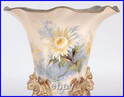 Crown Doulton Lambeth Floral Painted Trumpet Vase With Griffins