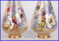 Crown Doulton Lambeth Large Pair Impressive Floral Painted Vases