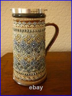 DOULTON LAMBETH Stoneware & Sterling Silver Jug 1880