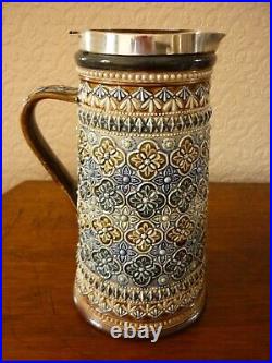 DOULTON LAMBETH Stoneware & Sterling Silver Jug 1880