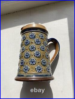 Doulton 1878 lambeth stoneware jug With Raised Rosette Flowers
