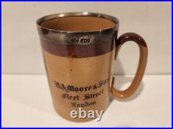 Doulton Lambeth #85 England Advertising Mug Stoneware Sterling Silver Rim RARE