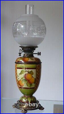 Doulton Lambeth A Euphemia Thatcher, Stoneware Table Oil Lamp, Oranges & Blossom