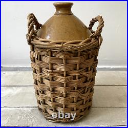 Doulton Lambeth Antique Flagon For J L Taylor Brewers Stoneware In Wicker Basket