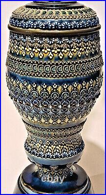 Doulton Lambeth Antique Stoneware Art Pottery Lamp Signed Kate Davis 1882