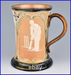 Doulton Lambeth Art Nouveau Sporting Ware Mug With Cricketers In Relief c. 1900