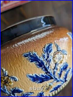 Doulton Lambeth England Ceramic Vase Pot Blue Brown Flowers Patent Stamp #8889