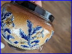 Doulton Lambeth England Ceramic Vase Pot Blue Brown Flowers Patent Stamp #8889