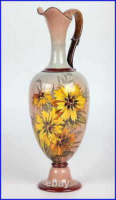 Doulton Lambeth Faience Floral Painted Jug Signed