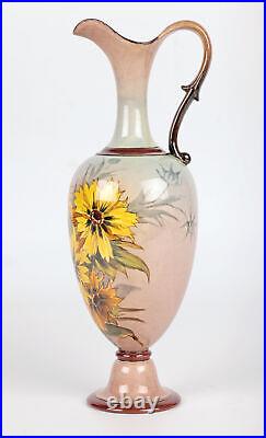 Doulton Lambeth Faience Floral Painted Jug Signed