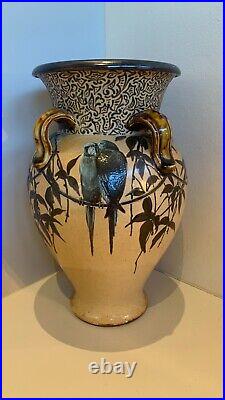 Doulton Lambeth, Florence Barlow Large Budgerigar Bird Vase excellent condition