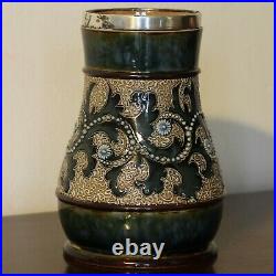 Doulton Lambeth GEORGE TINWORTH applied decorated Posy Vase with Silver Rim 1898