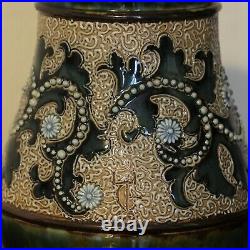 Doulton Lambeth GEORGE TINWORTH applied decorated Posy Vase with Silver Rim 1898