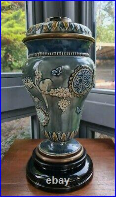 Doulton Lambeth Oil Lamp 1882 Harriet Hibbett Aesthetic Movement Stoneware A1