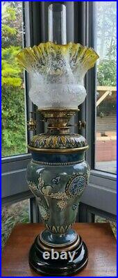 Doulton Lambeth Oil Lamp 1882 Harriet Hibbett Aesthetic Movement Stoneware A1