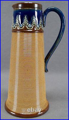 Doulton Lambeth Olive Dale Blue Green & Brown Fern & Ribbed Stoneware Jug