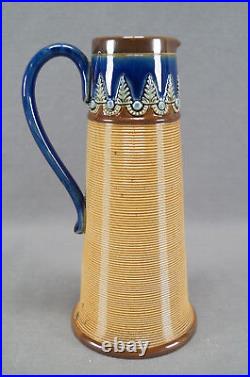 Doulton Lambeth Olive Dale Blue Green & Brown Fern & Ribbed Stoneware Jug