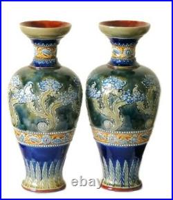 Doulton Lambeth Pair Of Stoneware Vases By Emily Partington