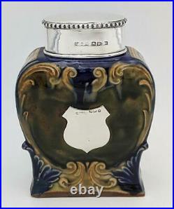 Doulton Lambeth Pottery & Sterling Silver Tea Caddy 1895 Csfs