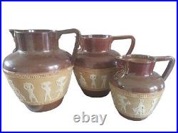 Doulton Lambeth Set Of Three Graduated Egyptian Revival Jugs