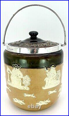 Doulton Lambeth Silver Mounted Biscuit Barrel 1897 Hutton & Sons Ltd