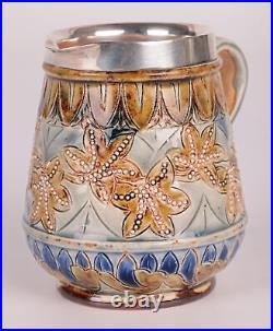 Doulton Lambeth Silver Mounted Cream Jug by Francis E Lee, 1877