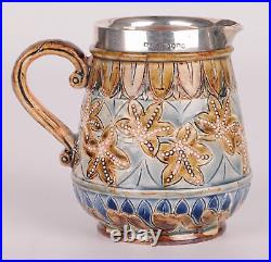 Doulton Lambeth Silver Mounted Cream Jug by Francis E Lee, 1877