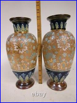 Doulton Lambeth Slaters Decorative Vases Matching Pair of Stoneware Vases