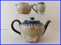 Doulton Lambeth Slaters Teapot, Milk Jug and Sugar Bowl