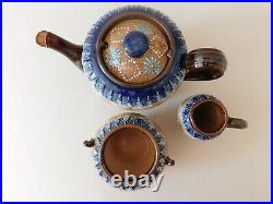 Doulton Lambeth Slaters Teapot, Milk Jug and Sugar Bowl