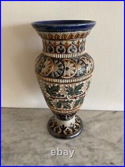 Doulton Lambeth Stoneware Vase Signed Elizabeth Sayers & Elizabeth Atkins 1882