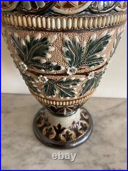 Doulton Lambeth Stoneware Vase Signed Elizabeth Sayers & Elizabeth Atkins 1882