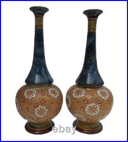 Doulton Lambeth Stoneware Vases Floral Chine Design Circa 1894