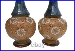 Doulton Lambeth Stoneware Vases Floral Chine Design Circa 1894