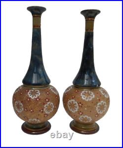 Doulton Lambeth Stoneware Vases Floral Chine Design Circa 1894