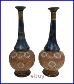 Doulton Lambeth Stoneware Vases Floral Chine Design Circa 1894