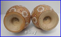 Doulton Lambeth Stoneware Vases Floral Chine Design Circa 1894