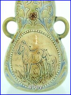 Doulton Lambeth Twin Handled Vase Decorated with Horses by Hannah Barlow