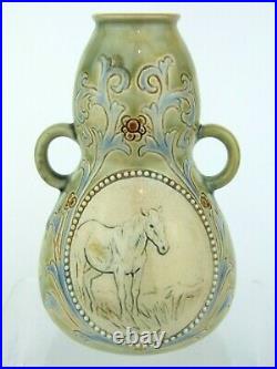 Doulton Lambeth Twin Handled Vase Decorated with Horses by Hannah Barlow