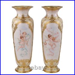 Doulton Lambeth Vases by Ada Dennis Carrara Ware Cupids h31cm Circa 1888