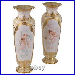 Doulton Lambeth Vases by Ada Dennis Carrara Ware Cupids h31cm Circa 1888