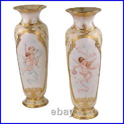 Doulton Lambeth Vases by Ada Dennis Carrara Ware Cupids h31cm Circa 1888