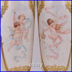 Doulton Lambeth Vases by Ada Dennis Carrara Ware Cupids h31cm Circa 1888