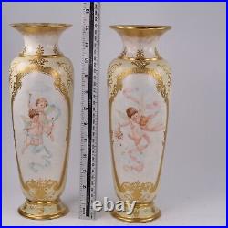 Doulton Lambeth Vases by Ada Dennis Carrara Ware Cupids h31cm Circa 1888