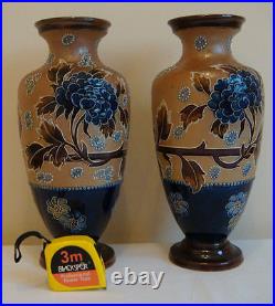 Doulton Lambeth Vases very large Pair antique stoneware pottery by E Partington
